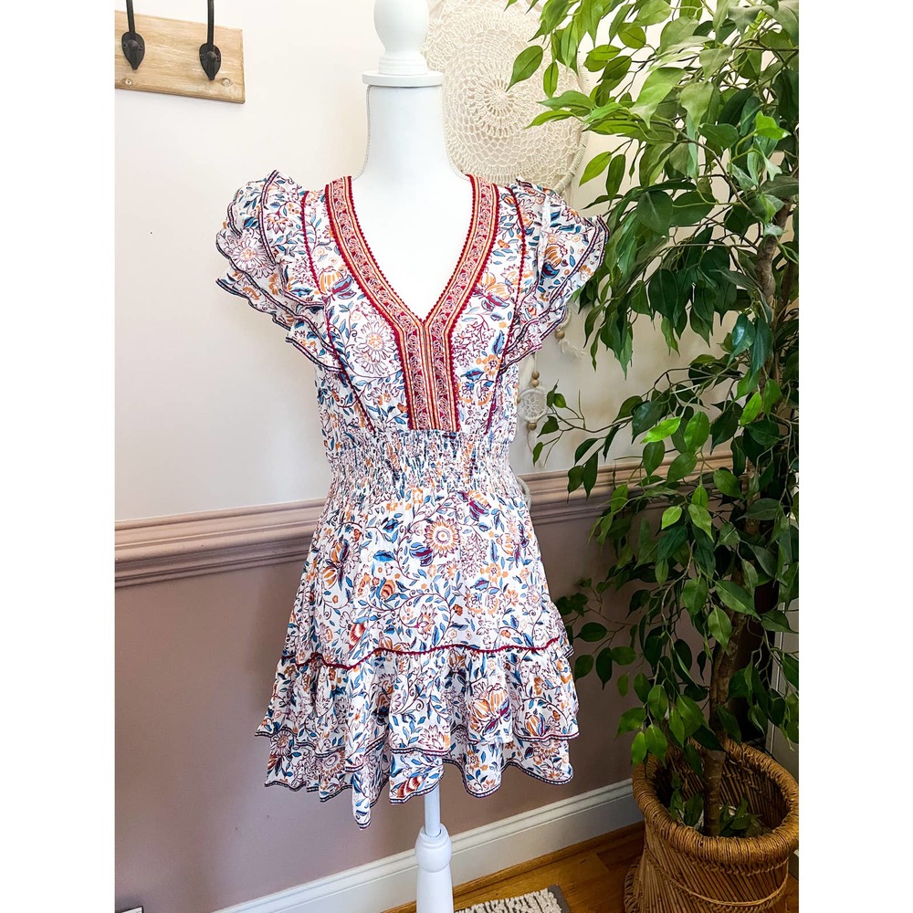 Poupette St Barth Floral Mini Dress - Red and Blue